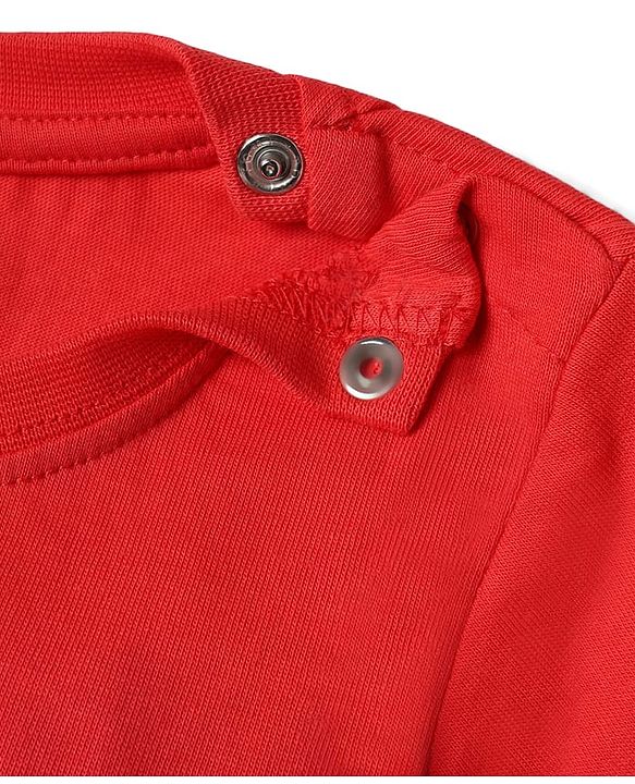 Babyhug Cotton Knit Half Sleeves T-Shirt with Giraffe Print - Red