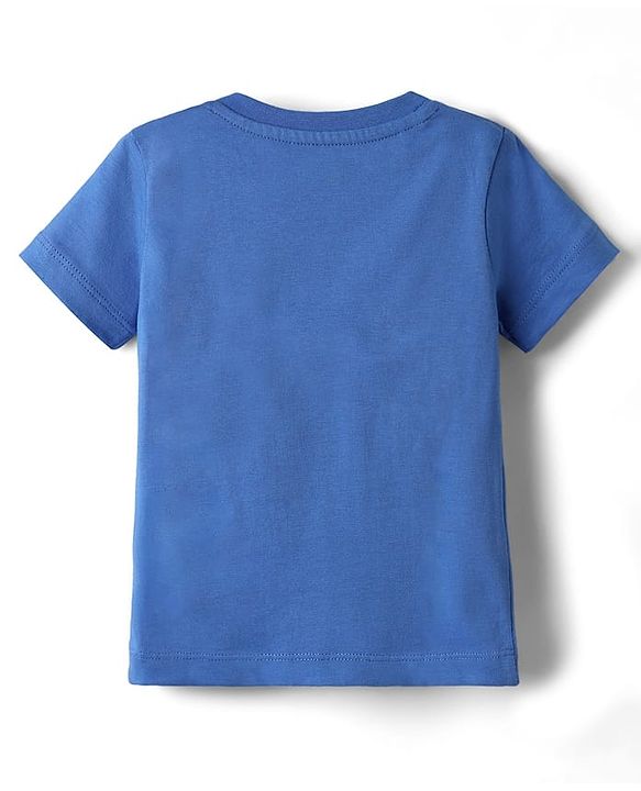 Babyhug Cotton Knit Half Sleeves T-Shirt with Tiger Print - Blue