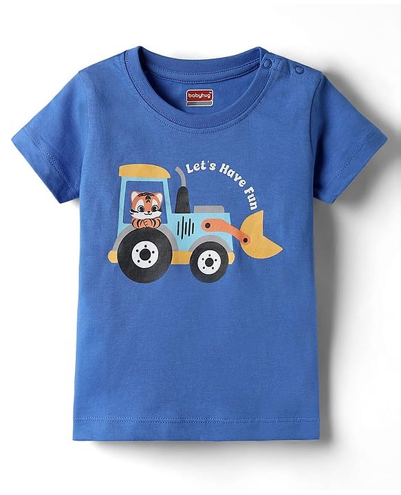 Babyhug Cotton Knit Half Sleeves T-Shirt with Tiger Print - Blue
