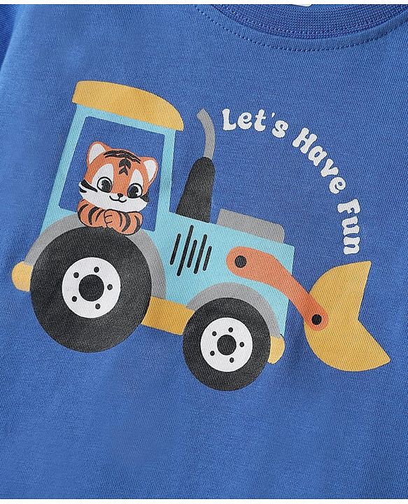 Babyhug Cotton Knit Half Sleeves T-Shirt with Tiger Print - Blue