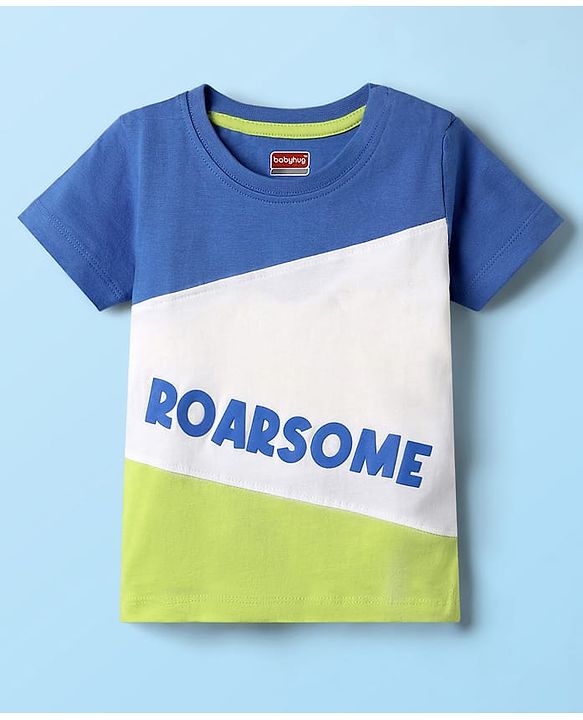 Babyhug Cotton Knit Half Sleeves Cut & Sew T-Shirt with Text Print - Blue White & Light Green