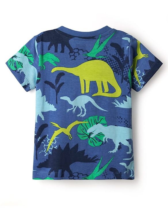Babyhug Cotton Knit Half Sleeves T-Shirt with Dino Print - Navy Blue