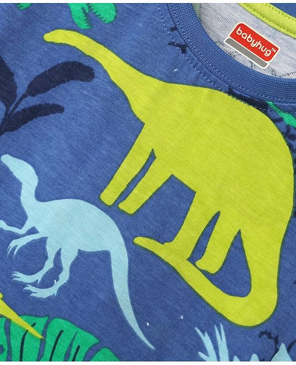 Babyhug Cotton Knit Half Sleeves T-Shirt with Dino Print - Navy Blue