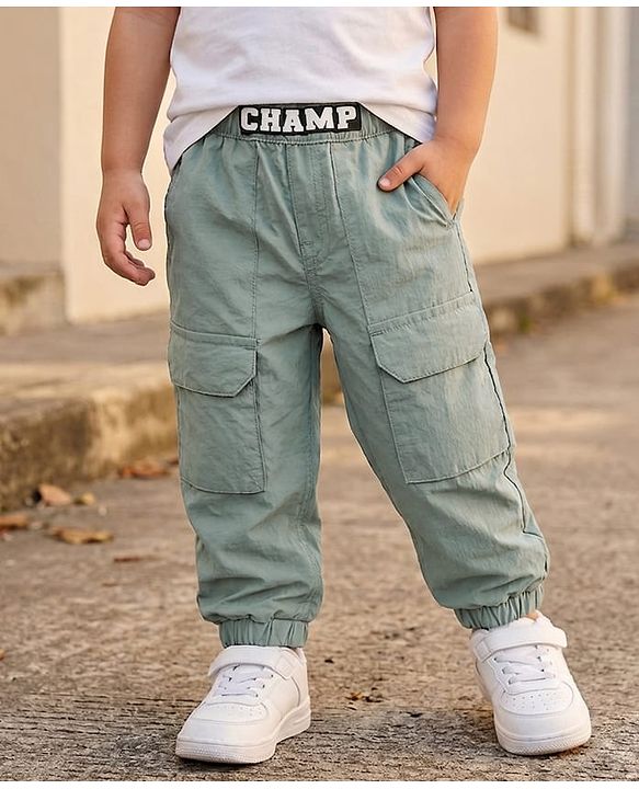 Babyhug Woven Full Length Solid Colour Parachute Pant - Smoke Green