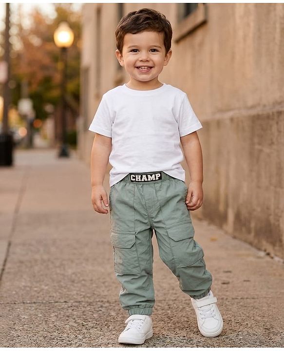 Babyhug Woven Full Length Solid Colour Parachute Pant - Smoke Green