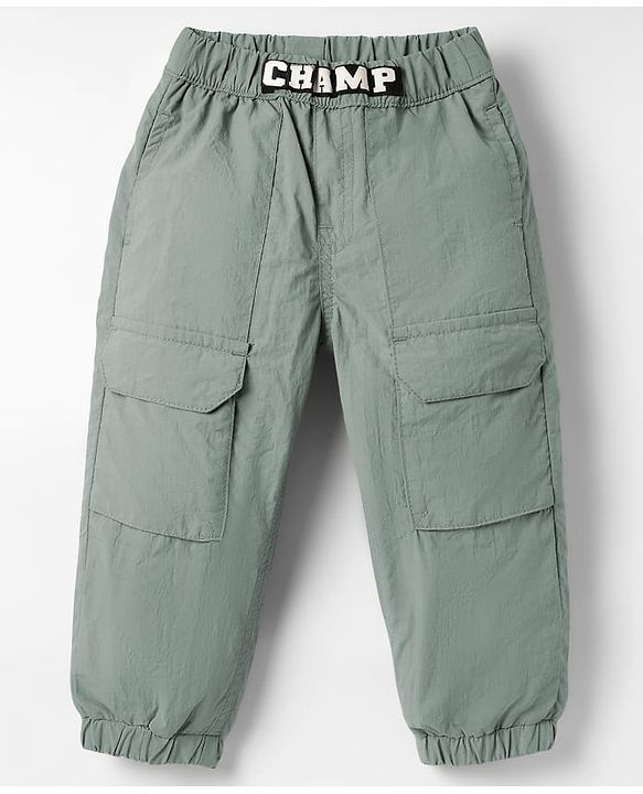 Babyhug Woven Full Length Solid Colour Parachute Pant - Smoke Green