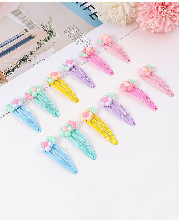 Babyhug Snap Clips with Floral Applique Pack of 6 - Multicolor
