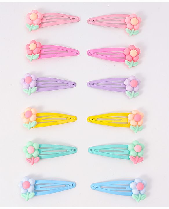 Babyhug Snap Clips with Floral Applique Pack of 6 - Multicolor