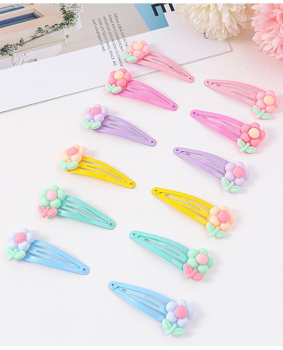 Babyhug Snap Clips with Floral Applique Pack of 6 - Multicolor