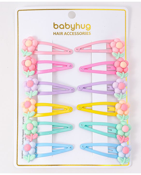 Babyhug Snap Clips with Floral Applique Pack of 6 - Multicolor