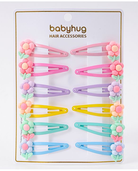 Babyhug Snap Clips with Floral Applique Pack of 6 - Multicolor
