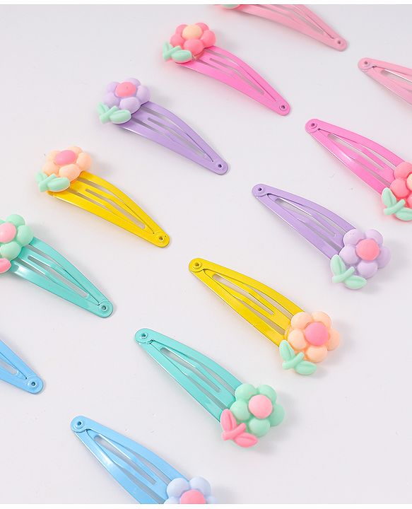 Babyhug Snap Clips with Floral Applique Pack of 6 - Multicolor