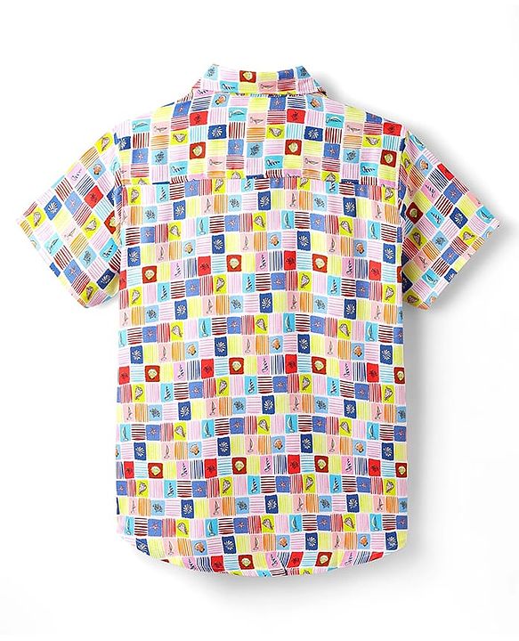 Pine Kids Viscose Woven Half Sleeves Shirt with Sea life Print - Red & Blue