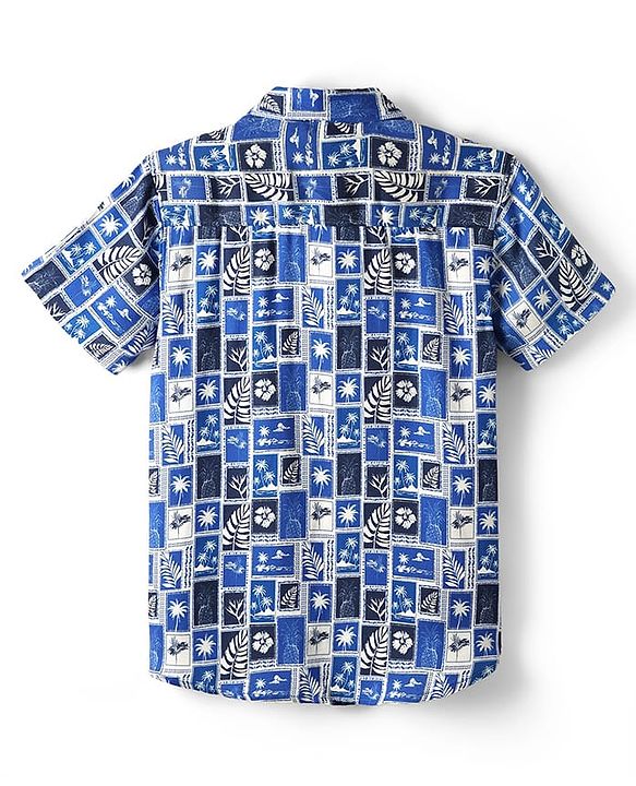 Pine Kids Viscose Woven Half Sleeves Shirt with Beach Theme Print - Blue