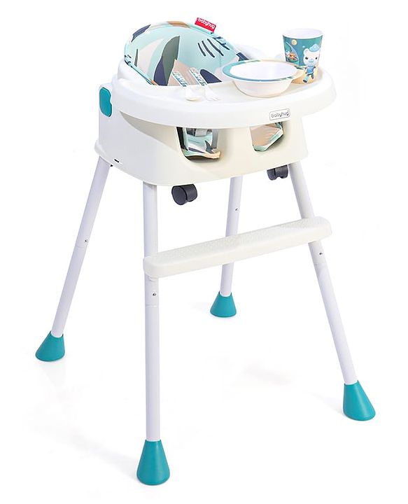 Babyhug 4 in 1 Convertible High Chair with Adjustable Height & Comfortable Seat - White