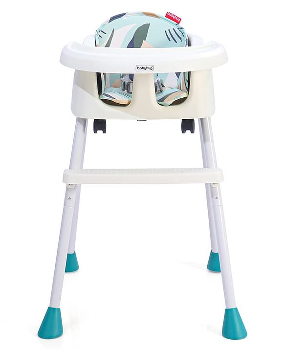 Babyhug 4 in 1 Convertible High Chair with Adjustable Height & Comfortable Seat - White