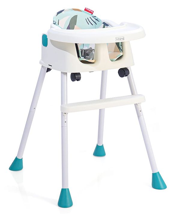 Babyhug 4 in 1 Convertible High Chair with Adjustable Height & Comfortable Seat - White