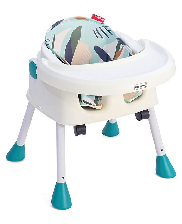 Babyhug 4 in 1 Convertible High Chair with Adjustable Height & Comfortable Seat - White