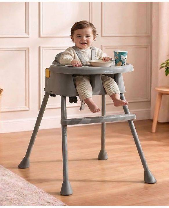 Babyhug 4 in 1 Convertible High Chair with Adjustable Height & Comfortable Seat - White