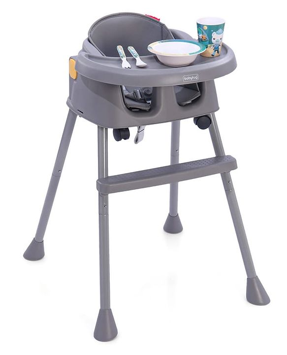 Babyhug 4 in 1 Convertible High Chair with Adjustable Height & Comfortable Seat - White