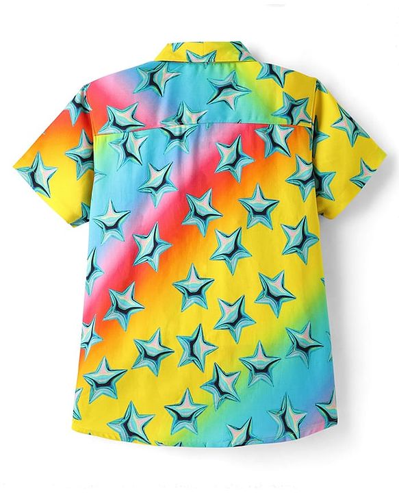 Pine Kids Viscose Woven Half Sleeves Shirt With Star Print - Multicolor