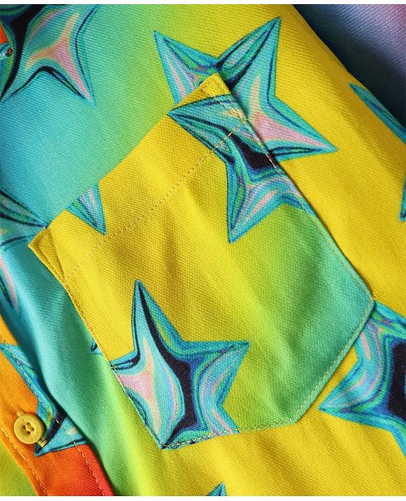 Pine Kids Viscose Woven Half Sleeves Shirt With Star Print - Multicolor
