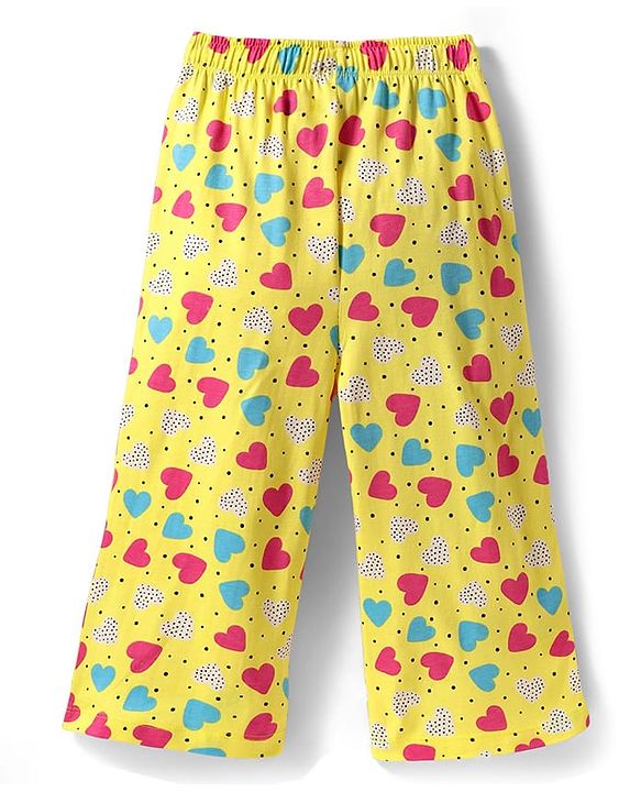 Pine Kids Cotton Knit Half Sleeves Co-ords Night Suit with Heart Print - Yellow