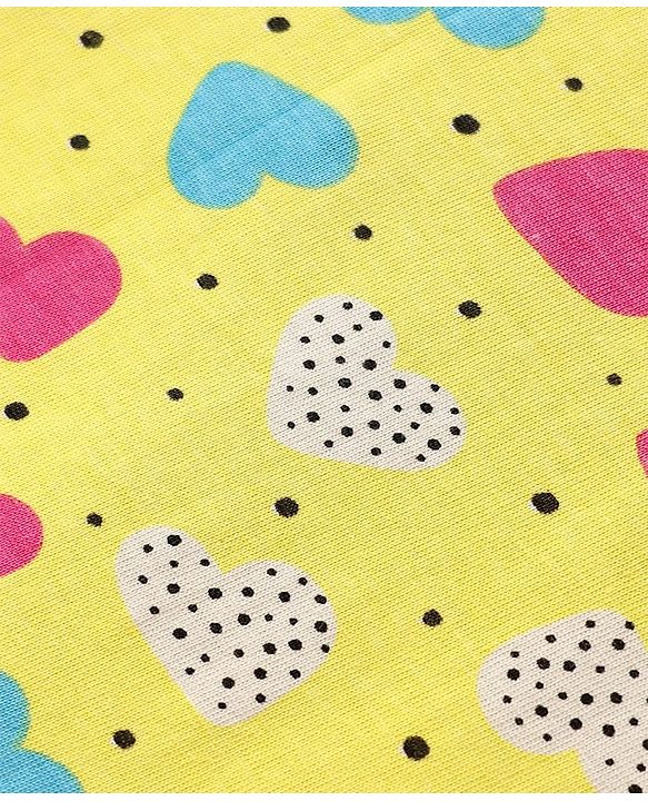Pine Kids Cotton Knit Half Sleeves Co-ords Night Suit with Heart Print - Yellow