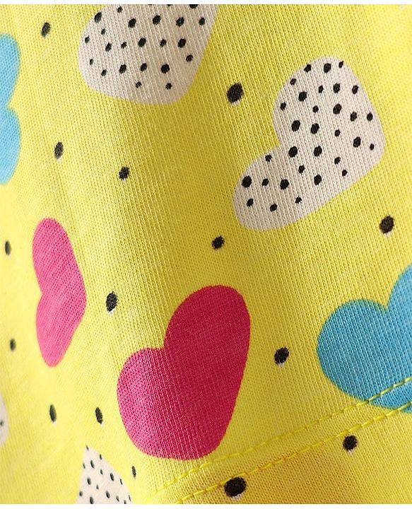 Pine Kids Cotton Knit Half Sleeves Co-ords Night Suit with Heart Print - Yellow