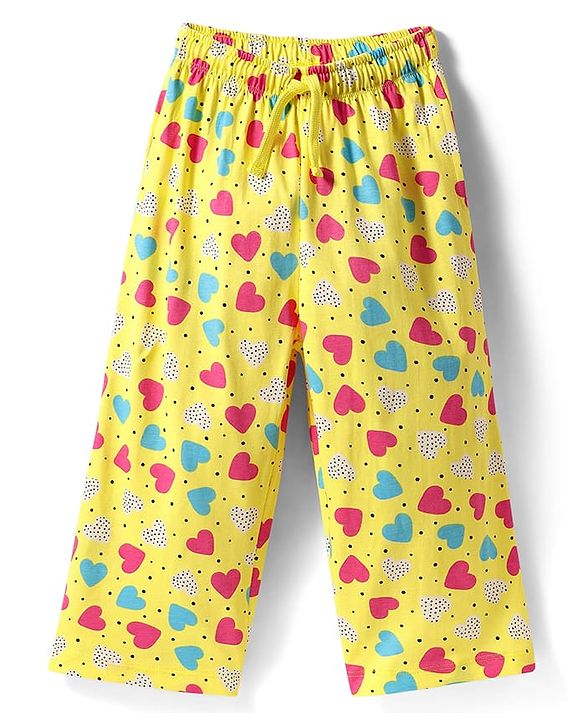 Pine Kids Cotton Knit Half Sleeves Co-ords Night Suit with Heart Print - Yellow