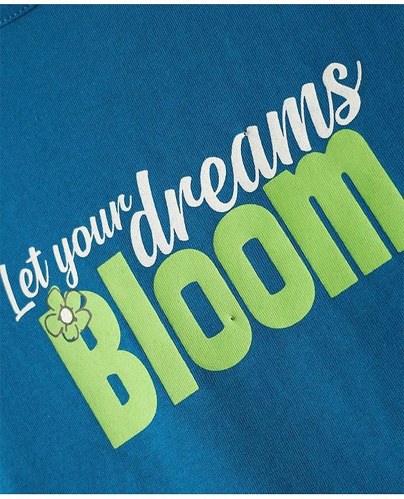 Pine Kids Cotton Knit Half Sleeves Capri Night Suit With Text & Floral Print - Navy Blue & Green