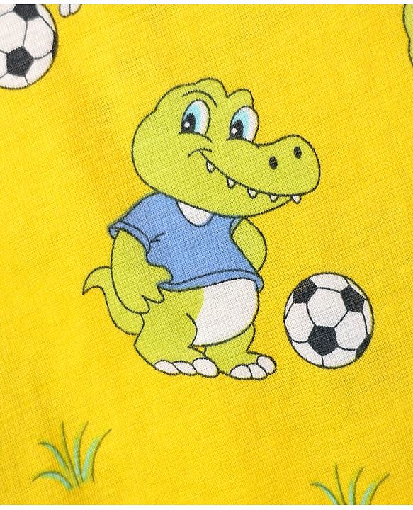 Babyhug 100% Cotton Single Jersey Knit Sleeveless Sando & Shorts Set with Dino Print - Yellow & Blue