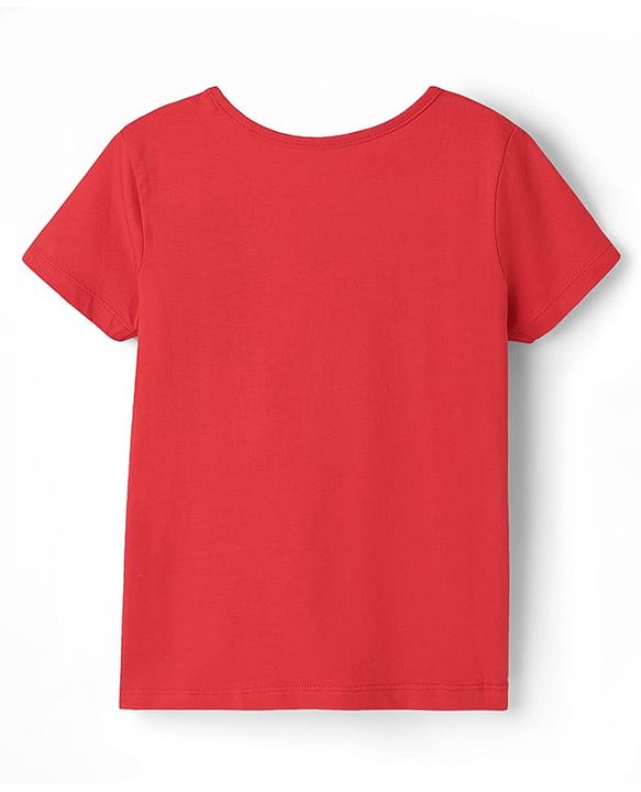 Pine Kids Cotton Knit Half Sleeves Capri Night Suit With Text Print - Red