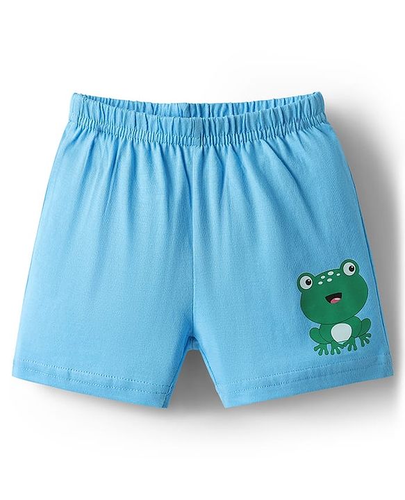 Babyhug 100% Cotton Single Jersey Knit Sleeveless Sando & Shorts Set With Sea Theme Print - White & Light Blue