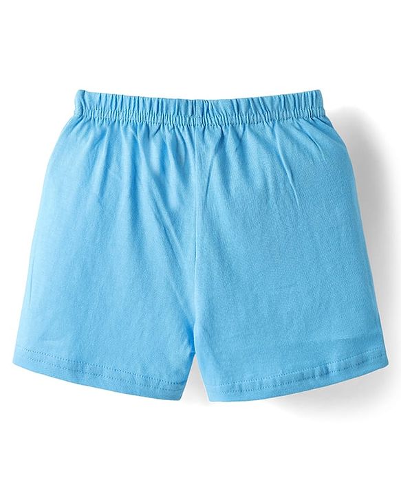 Babyhug 100% Cotton Single Jersey Knit Sleeveless Sando & Shorts Set With Sea Theme Print - White & Light Blue