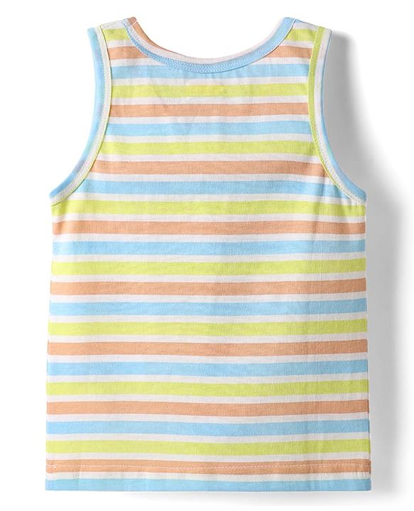 Babyhug 100% Cotton Single Jersey Knit Sleeveless Sando & Shorts Set With Stripes - Light Green