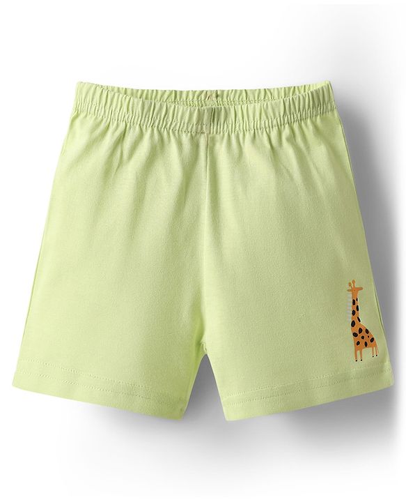 Babyhug 100% Cotton Single Jersey Knit Sleeveless Sando & Shorts Set With Animal Print - White & Light Green