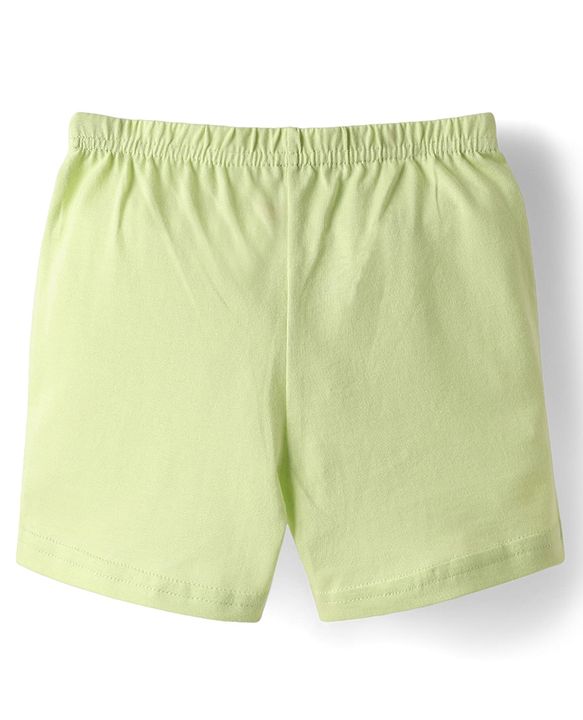 Babyhug 100% Cotton Single Jersey Knit Sleeveless Sando & Shorts Set With Animal Print - White & Light Green