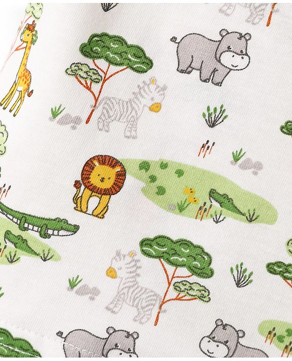 Babyhug 100% Cotton Single Jersey Knit Sleeveless Sando & Shorts Set With Animal Print - White & Light Green