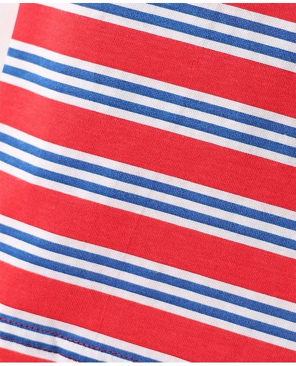 Babyhug 100% Cotton Single Jersey Knit Sleeveless Sando & Shorts Set With Stripes - Red & Navy Blue