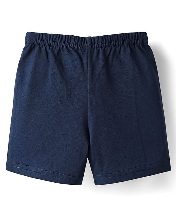 Babyhug 100% Cotton Single Jersey Knit Sando & Shorts Set With Elephant Print - Yellow & Navy Blue