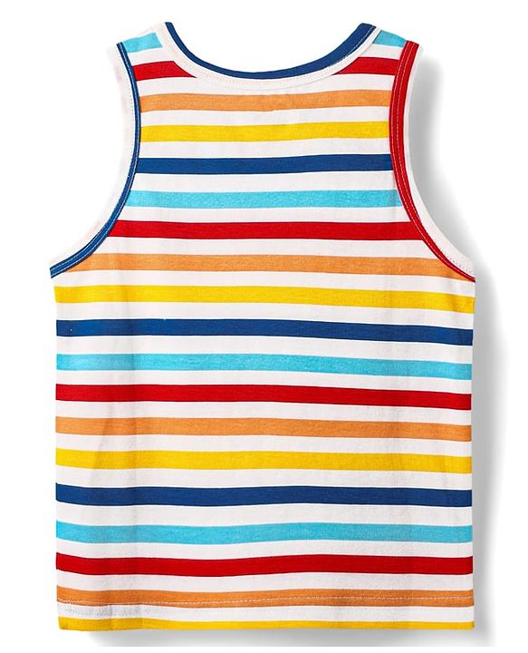 Babyhug 100% Cotton Single Jersey Knit Sleeveless Sando & Shorts Set With Stripes - Yellow & Navy Blue