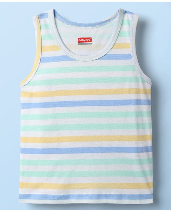 Babyhug 100% Cotton Single Jersey Knit Sleeveless Sando & Shorts Set - White & Yellow