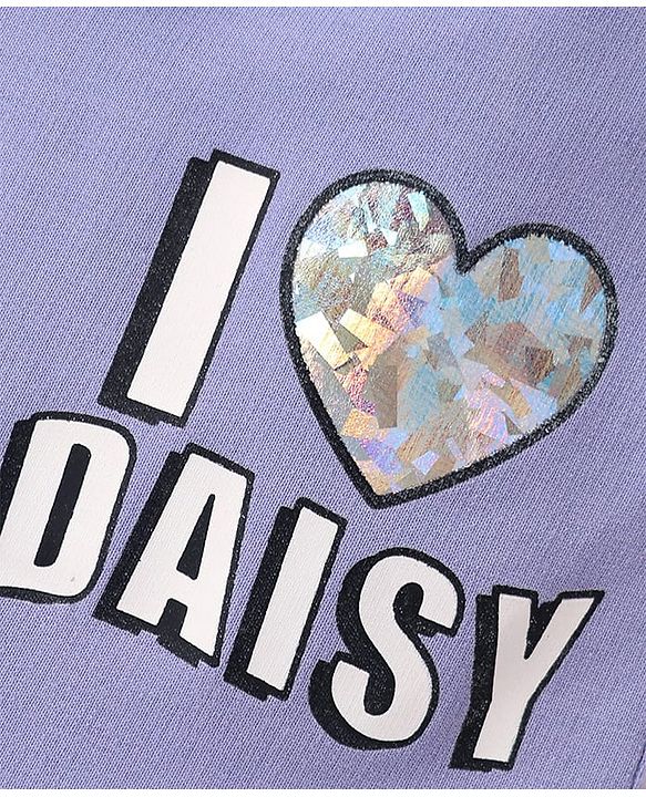 Babyhug Disney Single Jersey Knit Half Sleeves Oversized Drop Shoulder Half Sleeves T-Shirt & Shorts With Daisy Duck Graphic - Purple