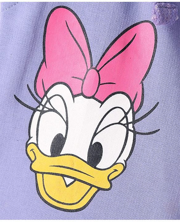 Babyhug Disney Single Jersey Knit Half Sleeves Oversized Drop Shoulder Half Sleeves T-Shirt & Shorts With Daisy Duck Graphic - Purple