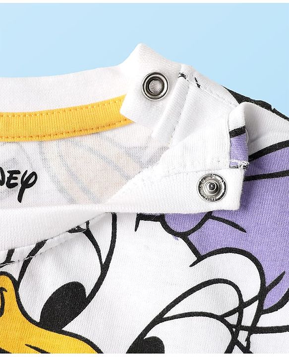 Babyhug Disney Single Jersey Knit Half Sleeves Oversized Drop Shoulder Half Sleeves T-Shirt & Shorts With Daisy Duck Graphic - Purple