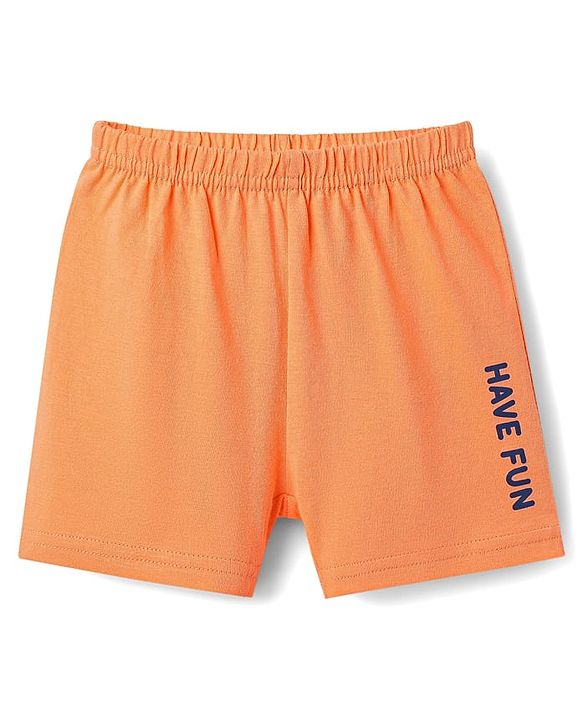 Babyhug 100% Cotton Single Jersey Knit Sleeveless Sando & Shorts Set With Stripes - Orange & Light Blue