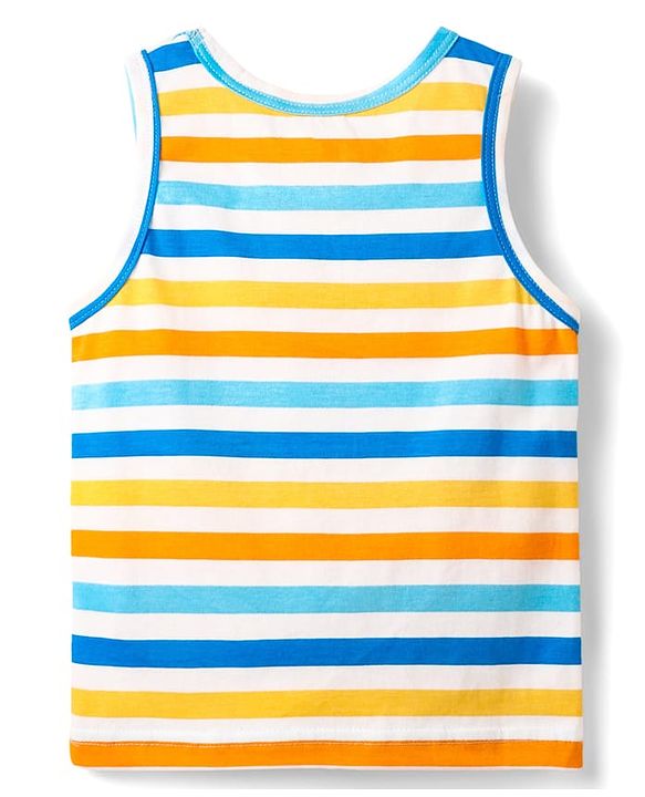 Babyhug 100% Cotton Single Jersey Knit Sleeveless Sando & Shorts Set With Stripes - Yellow & Orange