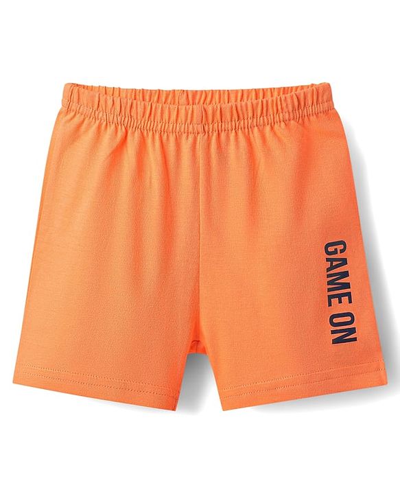 Babyhug 100% Cotton Single Jersey Knit Sleeveless Sando & Shorts Set With Stripes - Yellow & Orange