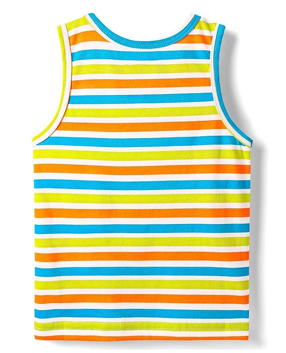Babyhug 100% Cotton Single Jersey Knit Sleeveless Sando & Shorts Set With Stripes - Blue & Lime